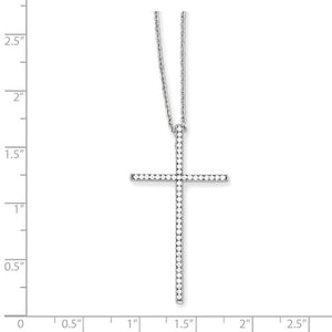 Sterling Silver Long Pave CZ Cross Pendant Necklace 18", Sterling Silver Long Pave CZ Cross Pendant Necklace 18" - Legacy Saint Jewelry
