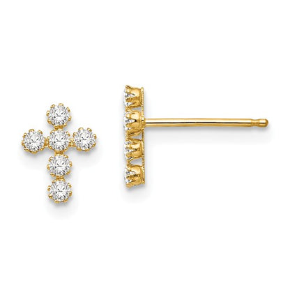 14KT Yellow Gold CZ Cross Stud Earrings, 14KT Yellow Gold CZ Cross Stud Earrings - Legacy Saint Jewelry