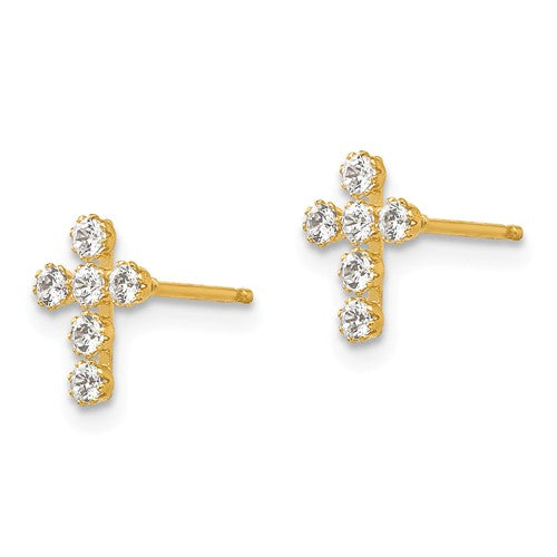 14KT Yellow Gold CZ Cross Stud Earrings, 14KT Yellow Gold CZ Cross Stud Earrings - Legacy Saint Jewelry