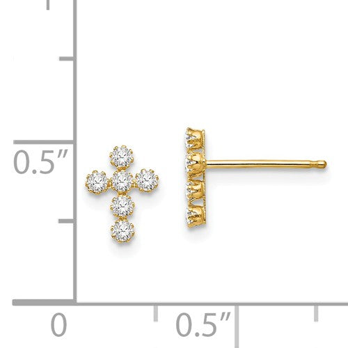 14KT Yellow Gold CZ Cross Stud Earrings, 14KT Yellow Gold CZ Cross Stud Earrings - Legacy Saint Jewelry