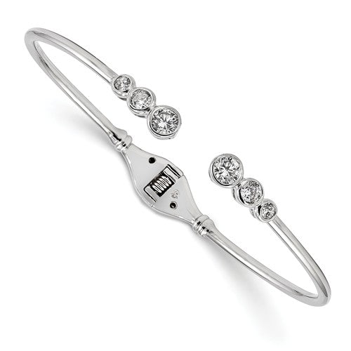 Sterling Silver Hinged CZ Bangle Cuff Bracelet, Sterling Silver Hinged CZ Bangle Cuff Bracelet - Legacy Saint Jewelry