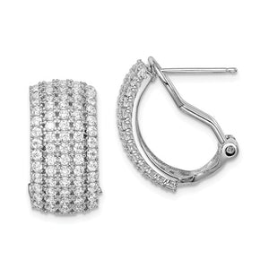 Sterling Silver 5-Row CZ Omega Back Earrings, Sterling Silver 5-Row CZ Omega Back Earrings - Legacy Saint Jewelry