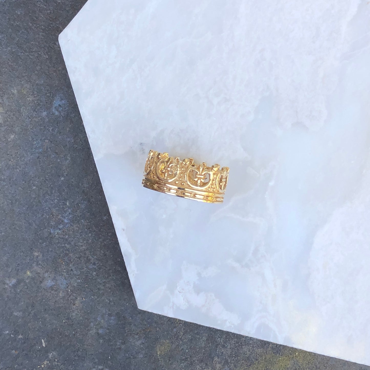 14KT Yellow Gold Fleur de Lis Crown Ring, 14KT Yellow Gold Fleur de Lis Crown Ring - Legacy Saint Jewelry