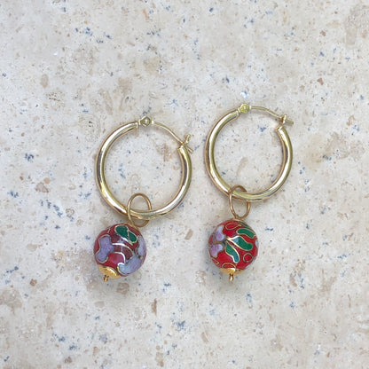 14KT Yellow Gold Red Cloisonne Ball Earring Charms, 14KT Yellow Gold Red Cloisonne Ball Earring Charms - Legacy Saint Jewelry