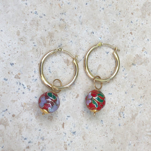 14KT Yellow Gold Red Cloisonne Ball Earring Charms, 14KT Yellow Gold Red Cloisonne Ball Earring Charms - Legacy Saint Jewelry