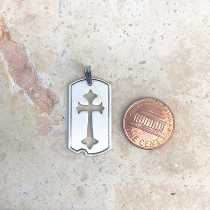 Sterling Silver Antiqued Dog Tag Cut-Out Cross Pendant, Sterling Silver Antiqued Dog Tag Cut-Out Cross Pendant - Legacy Saint Jewelry