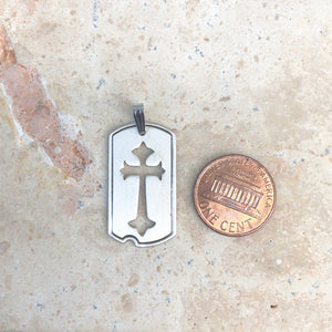 Sterling Silver Antiqued Dog Tag Cut-Out Cross Pendant, Sterling Silver Antiqued Dog Tag Cut-Out Cross Pendant - Legacy Saint Jewelry