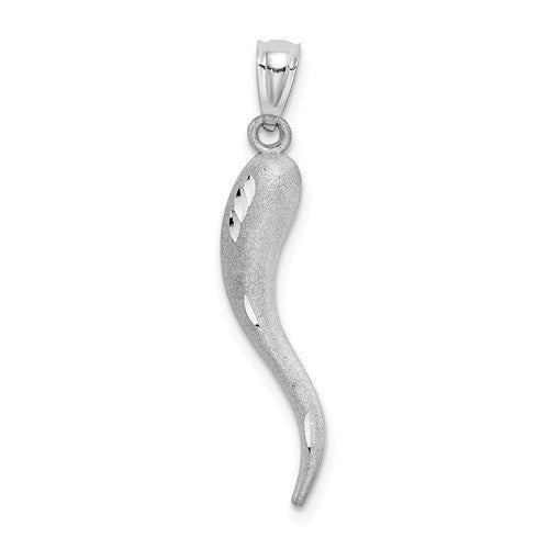 14KT White Gold Diamond-Cut "Cornicello" Italian Horn Pendant, 14KT White Gold Diamond-Cut "Cornicello" Italian Horn Pendant - Legacy Saint Jewelry