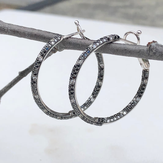 Estate 14KT White Gold Pave Black + White Diamond Hoop Earring, Estate 14KT White Gold Pave Black + White Diamond Hoop Earring - Legacy Saint Jewelry