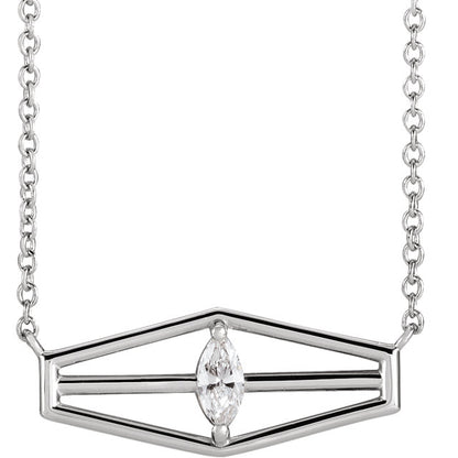 14KT White Gold Marquise Diamond Geometric Necklace, 14KT White Gold Marquise Diamond Geometric Necklace - Legacy Saint Jewelry