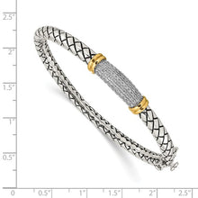 Load image into Gallery viewer, Sterling Silver + 14KT Yellow Gold Antique Finish Diamond Bangle Bracelet, Sterling Silver + 14KT Yellow Gold Antique Finish Diamond Bangle Bracelet - Legacy Saint Jewelry