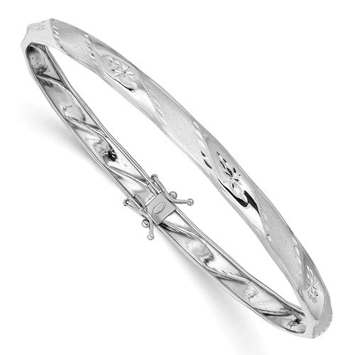 14KT White Gold Polished + Satin Diamond-Cut Bangle Bracelet, 14KT White Gold Polished + Satin Diamond-Cut Bangle Bracelet - Legacy Saint Jewelry