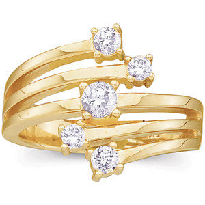 14KT Yellow Gold 5 Diamond Layered Right Hand Ring, 14KT Yellow Gold 5 Diamond Layered Right Hand Ring - Legacy Saint Jewelry