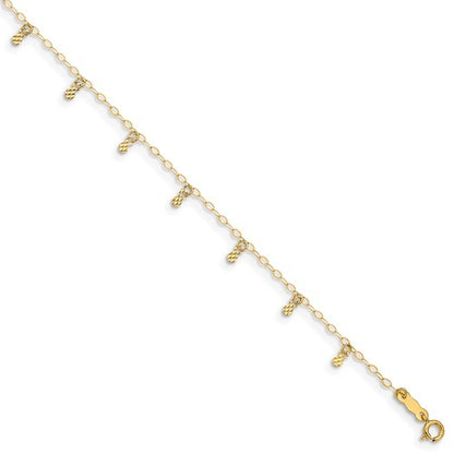 OOO 14KT Yellow Gold Oval Chain Diamond-Cut Dots Anklet, OOO 14KT Yellow Gold Oval Chain Diamond-Cut Dots Anklet - Legacy Saint Jewelry