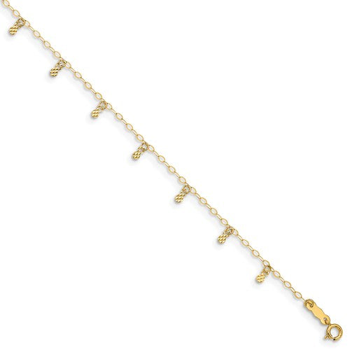 OOO 14KT Yellow Gold Oval Chain Diamond-Cut Dots Anklet, OOO 14KT Yellow Gold Oval Chain Diamond-Cut Dots Anklet - Legacy Saint Jewelry