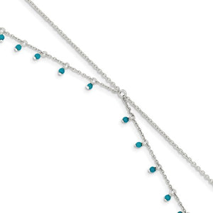 OOO Sterling Silver Turquoise Beaded Double Chain Anklet, OOO Sterling Silver Turquoise Beaded Double Chain Anklet - Legacy Saint Jewelry