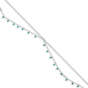 OOO Sterling Silver Turquoise Beaded Double Chain Anklet, OOO Sterling Silver Turquoise Beaded Double Chain Anklet - Legacy Saint Jewelry
