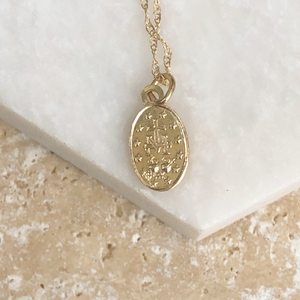 14KT Yellow Gold Polished Oval Miraculous Mini Medal 14mm, 14KT Yellow Gold Polished Oval Miraculous Mini Medal 14mm - Legacy Saint Jewelry