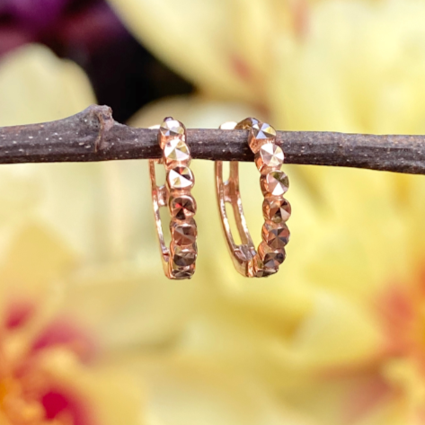 14KT Rose Gold Diamond-Cut Beaded Huggie Hoop Earrings 11mm