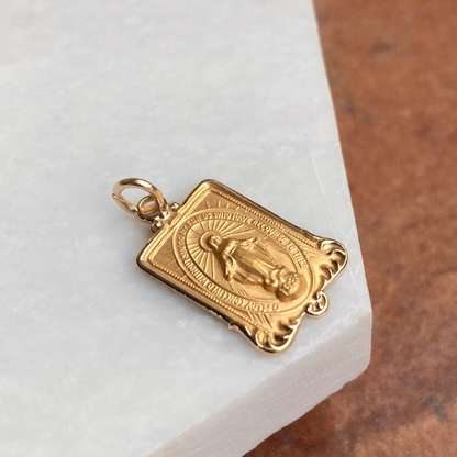 14KT Yellow Gold Rectangular Miraculous Medal Pendant Charm, 14KT Yellow Gold Rectangular Miraculous Medal Pendant Charm - Legacy Saint Jewelry