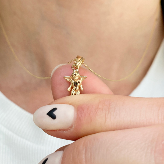 14KT Yellow Gold Small 3D Baby Guardian Angel Pendant Charm – LSJ