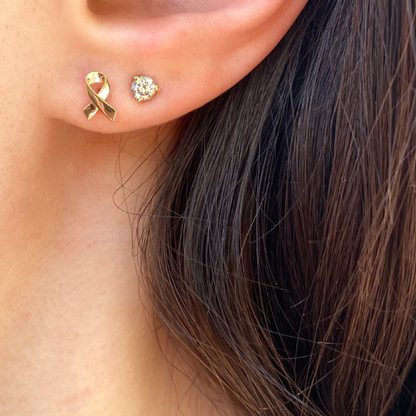 14KT Yellow Gold Mini Awareness Ribbon Stud Earrings