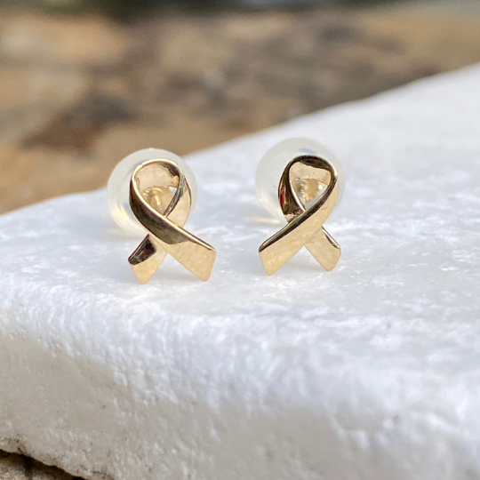 14KT Yellow Gold Mini Awareness Ribbon Stud Earrings
