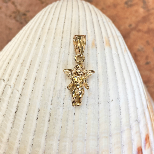 14KT Yellow Gold Small 3D Baby Guardian Angel Pendant Charm