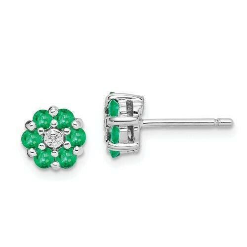 Sterling Silver Emerald + Diamond Flower Stud Earrings, Sterling Silver Emerald + Diamond Flower Stud Earrings - Legacy Saint Jewelry