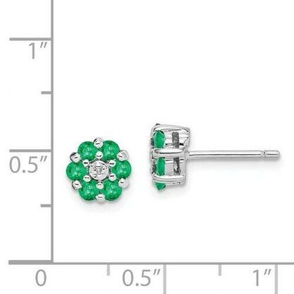 Sterling Silver Emerald + Diamond Flower Stud Earrings, Sterling Silver Emerald + Diamond Flower Stud Earrings - Legacy Saint Jewelry