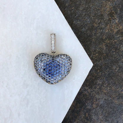 14KT White Gold Pave Diamond, Pave Blue + Yellow Sapphire Reversible Heart Pendant, 14KT White Gold Pave Diamond, Pave Blue + Yellow Sapphire Reversible Heart Pendant - Legacy Saint Jewelry