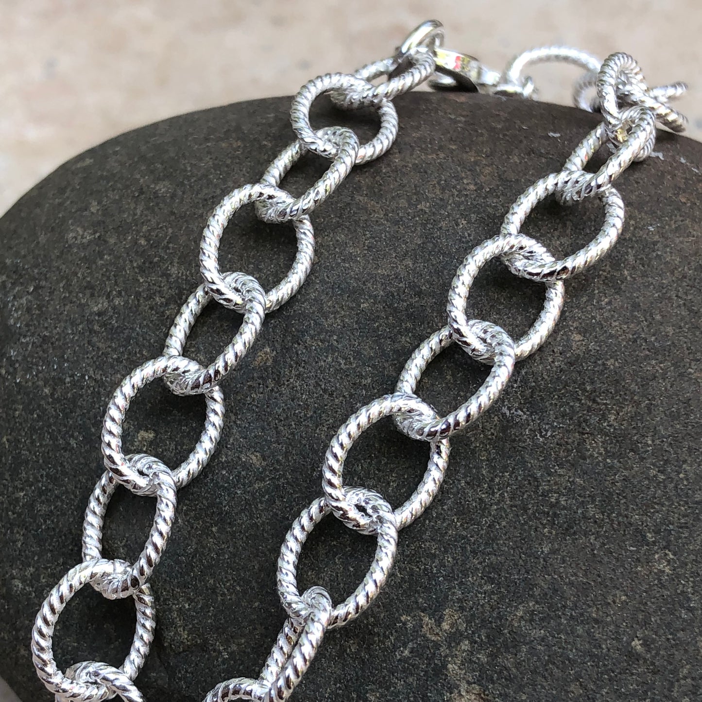 Sterling Silver Knurled Cable Link Bracelet 7", Sterling Silver Knurled Cable Link Bracelet 7" - Legacy Saint Jewelry