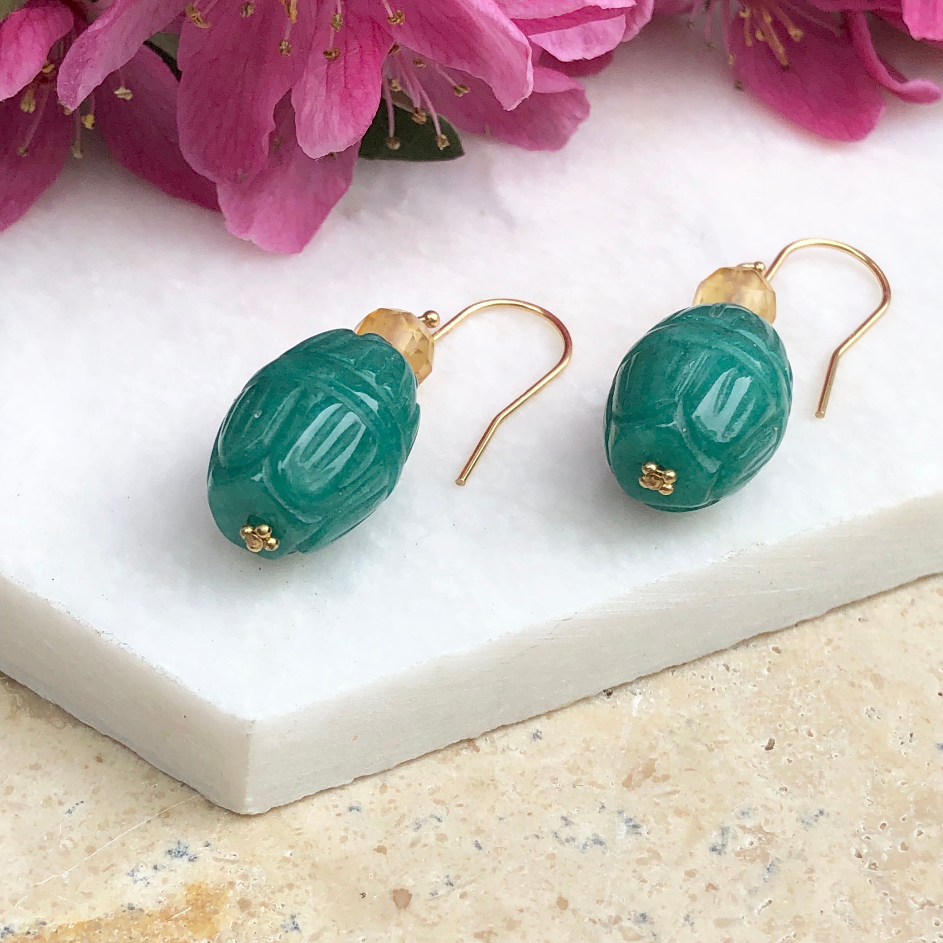 Super rare! Vintage 14k Gold Scarab Green Onyx Earrings newest (THE PRICE IS FIRM )