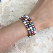 Load image into Gallery viewer, Sterling Silver Multi-Colored Freshwater Pearl Triple Strand Bracelet, Sterling Silver Multi-Colored Freshwater Pearl Triple Strand Bracelet - Legacy Saint Jewelry