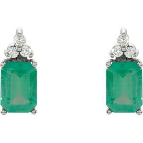 14KT White Gold Emerald-Cut Emerald + Diamond Earrings, 14KT White Gold Emerald-Cut Emerald + Diamond Earrings - Legacy Saint Jewelry