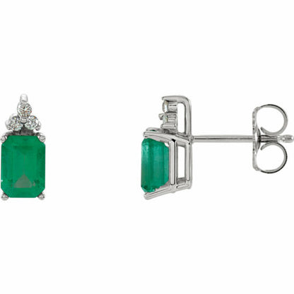 14KT White Gold Emerald-Cut Emerald + Diamond Earrings, 14KT White Gold Emerald-Cut Emerald + Diamond Earrings - Legacy Saint Jewelry