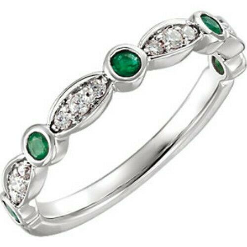 14KT White Gold Pave Diamond + Emerald Band Ring, 14KT White Gold Pave Diamond + Emerald Band Ring - Legacy Saint Jewelry