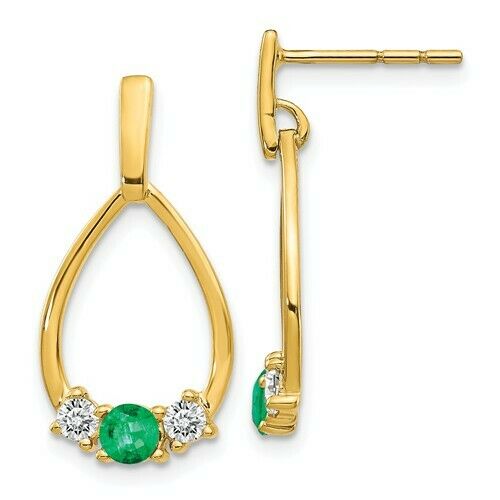 14KT Yellow Gold Emerald + Diamond Drop Earrings, 14KT Yellow Gold Emerald + Diamond Drop Earrings - Legacy Saint Jewelry