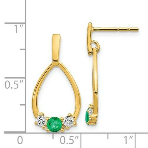 14KT Yellow Gold Emerald + Diamond Drop Earrings, 14KT Yellow Gold Emerald + Diamond Drop Earrings - Legacy Saint Jewelry