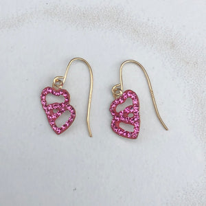 14KT Yellow Gold Pink Heart Crystal Euro Wire Earring, 14KT Yellow Gold Pink Heart Crystal Euro Wire Earring - Legacy Saint Jewelry