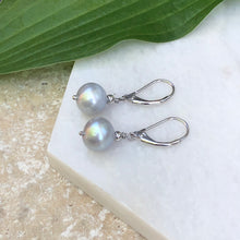 Load image into Gallery viewer, Sterling Silver Gray Baroque Pearl Leverback Earrings, Sterling Silver Gray Baroque Pearl Leverback Earrings - Legacy Saint Jewelry