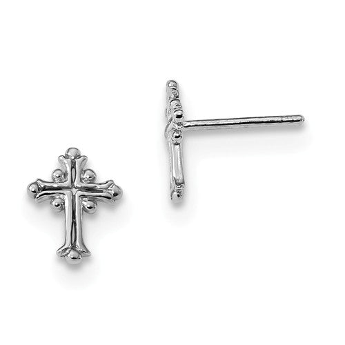 Sterling Silver Fancy Cross Stud Earrings, Sterling Silver Fancy Cross Stud Earrings - Legacy Saint Jewelry