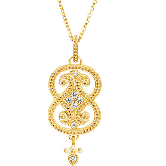 14KT Yellow Gold Diamond Granulated Fancy Necklace, 14KT Yellow Gold Diamond Granulated Fancy Necklace - Legacy Saint Jewelry