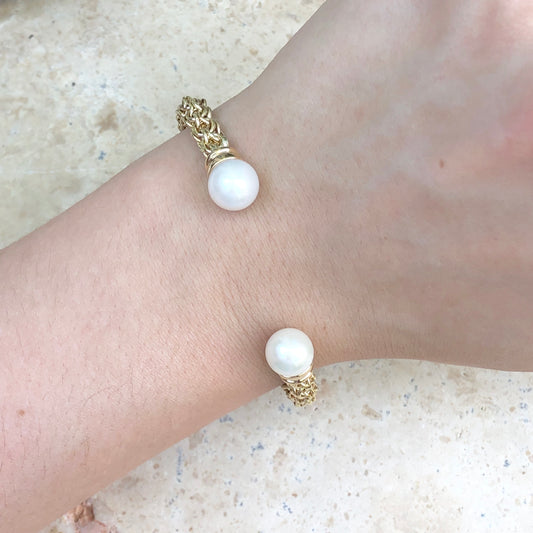 Estate 14KT Yellow Gold Basketweave Pearls Cuff Bangle Bracelet, Estate 14KT Yellow Gold Basketweave Pearls Cuff Bangle Bracelet - Legacy Saint Jewelry