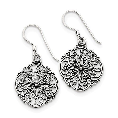 Sterling Silver Antiqued Filigree Dangle Earrings, Sterling Silver Antiqued Filigree Dangle Earrings - Legacy Saint Jewelry