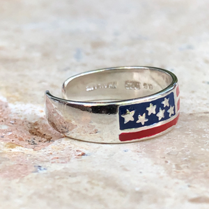 Sterling Silver Enameled USA Flag Toe Ring, Sterling Silver Enameled USA Flag Toe Ring - Legacy Saint Jewelry