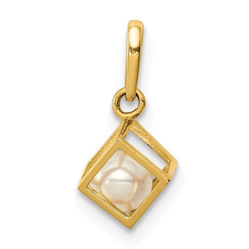 14KT Yellow Gold Square Caged White Freshwater Pearl Pendant, 14KT Yellow Gold Square Caged White Freshwater Pearl Pendant - Legacy Saint Jewelry