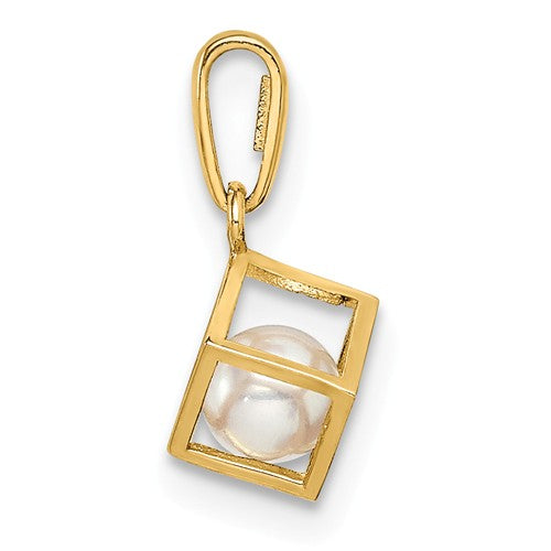 14KT Yellow Gold Square Caged White Freshwater Pearl Pendant, 14KT Yellow Gold Square Caged White Freshwater Pearl Pendant - Legacy Saint Jewelry