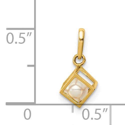 14KT Yellow Gold Square Caged White Freshwater Pearl Pendant, 14KT Yellow Gold Square Caged White Freshwater Pearl Pendant - Legacy Saint Jewelry