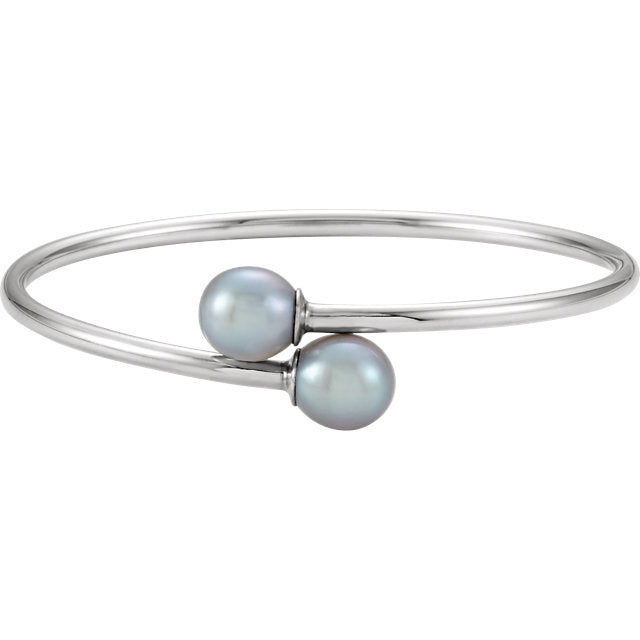 Sterling Silver Gray Freshwater Pearl Bypass Bangle Bracelet, Sterling Silver Gray Freshwater Pearl Bypass Bangle Bracelet - Legacy Saint Jewelry
